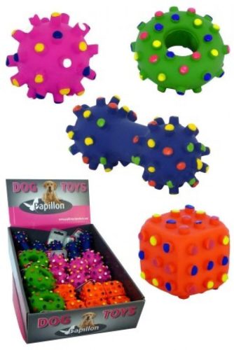 Papillon kutyajáték latex tüskés játékok 8cm karika/labda/súlyzó/kocka