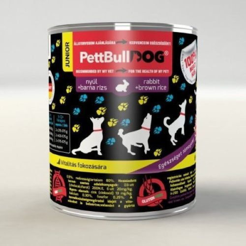 PettBulldog Junior nyúl barna rizzsel kutyaeledel 12x800g