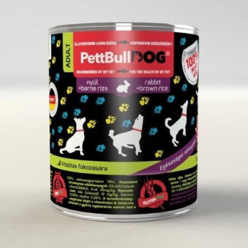 PettBulldog Adult nyúl barna rizzsel kutyaeledel 12x800g