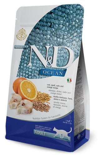 Farmina N & D Cat Ocean Adult tőkehal, narancs, zab és tönköly 1,5kg