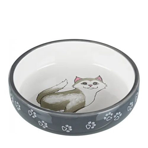 Paws Alacsony peremű kerámia etetőtál Szürke 300ml