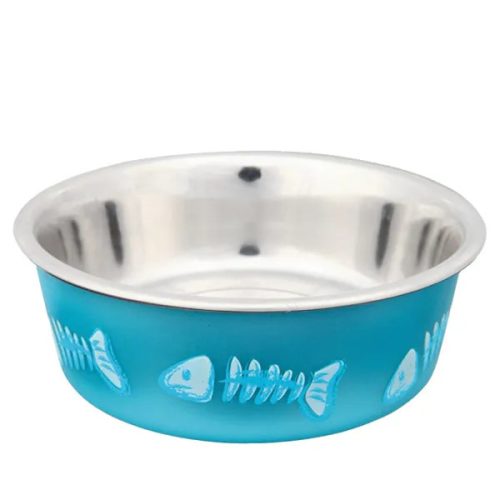Fishbone Műanyag bevonatú Acél etetőtál türkizkék 0,25L