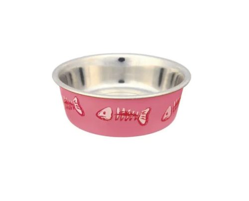 Fishbone Műanyag bevonatú Acél etetőtál Pink 0,25L